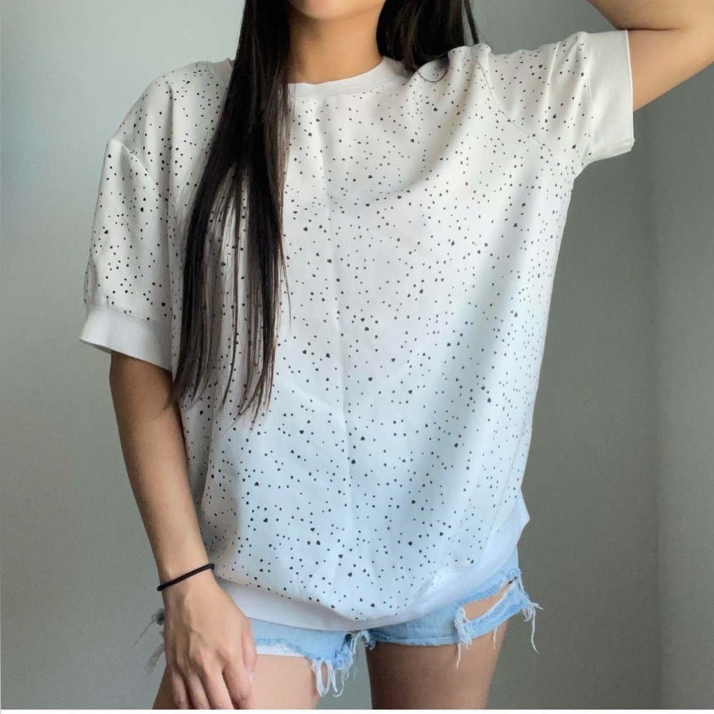 Rachel Zoe White With Black Speckled Heart Pattern Short Sleeve Top Size:S